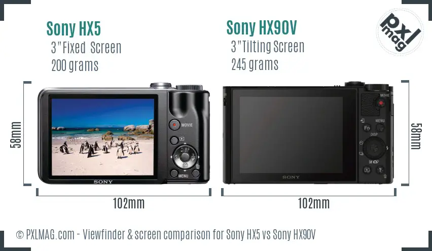 Sony HX5 vs Sony HX90V Screen and Viewfinder comparison