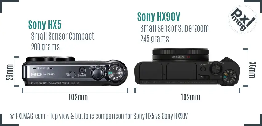 Sony HX5 vs Sony HX90V top view buttons comparison