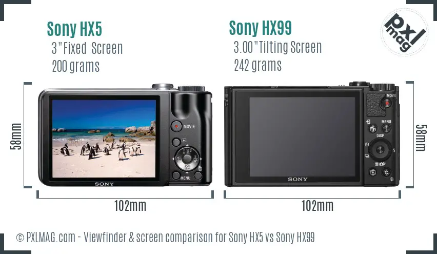 Sony HX5 vs Sony HX99 Screen and Viewfinder comparison