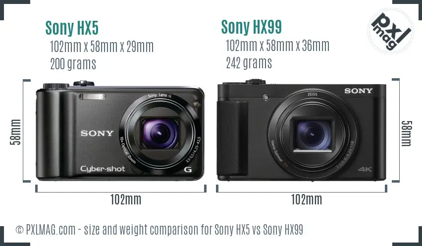 Sony HX5 vs Sony HX99 size comparison