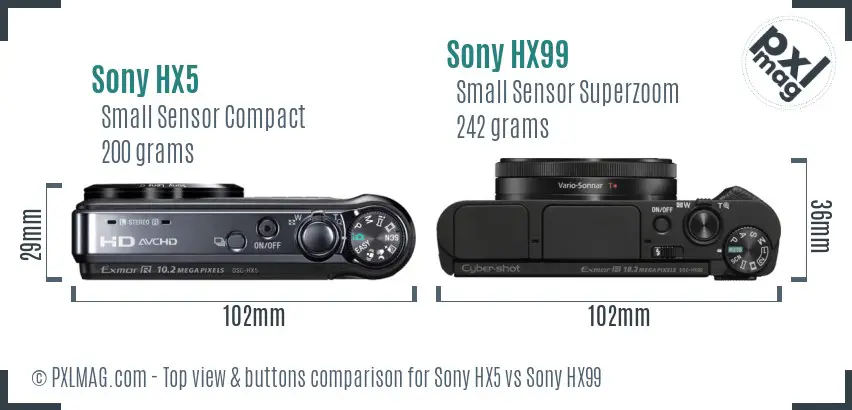 Sony HX5 vs Sony HX99 top view buttons comparison