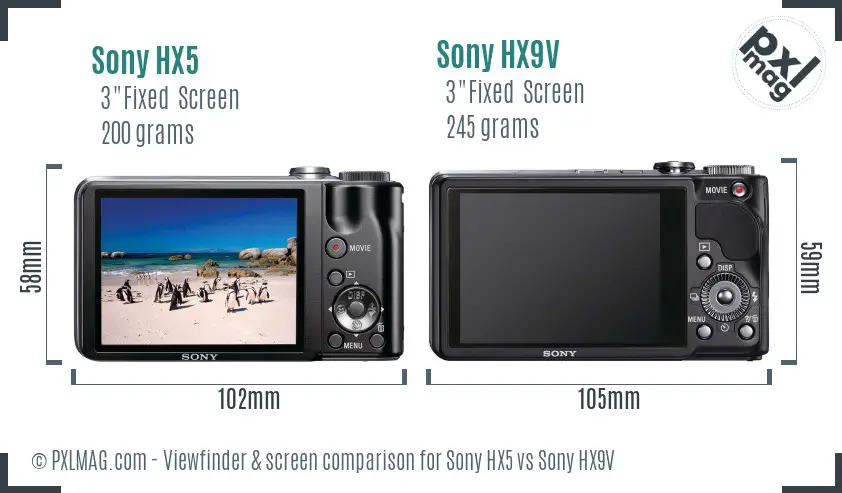 Sony HX5 vs Sony HX9V Screen and Viewfinder comparison