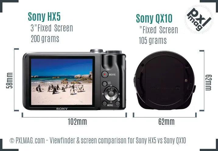 Sony HX5 vs Sony QX10 Screen and Viewfinder comparison