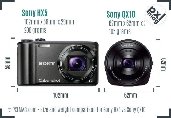Sony HX5 vs Sony QX10 size comparison
