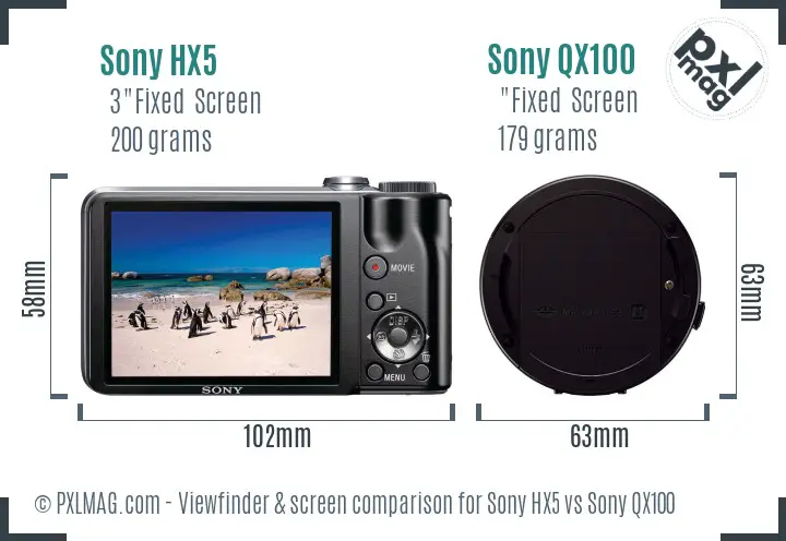 Sony HX5 vs Sony QX100 Screen and Viewfinder comparison