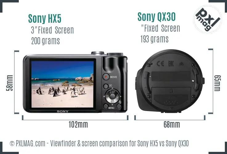 Sony HX5 vs Sony QX30 Screen and Viewfinder comparison