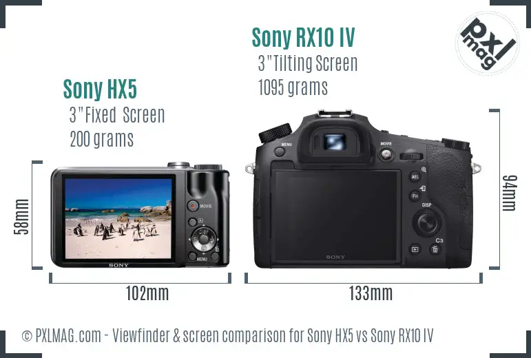 Sony HX5 vs Sony RX10 IV Screen and Viewfinder comparison