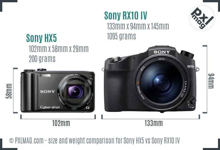 Sony HX5 vs Sony RX10 IV size comparison