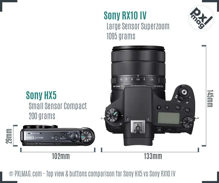Sony HX5 vs Sony RX10 IV top view buttons comparison