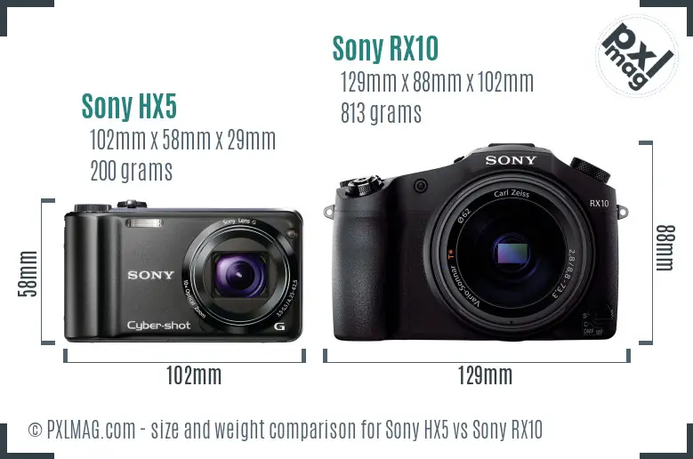 Sony HX5 vs Sony RX10 size comparison