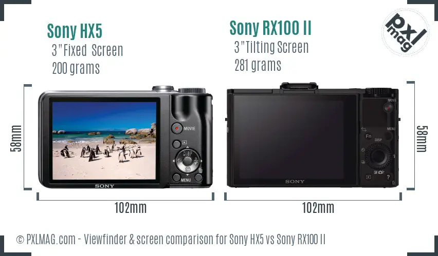 Sony HX5 vs Sony RX100 II Screen and Viewfinder comparison
