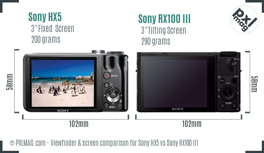 Sony HX5 vs Sony RX100 III Screen and Viewfinder comparison