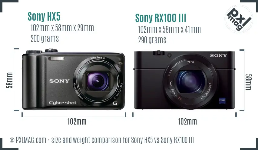 Sony HX5 vs Sony RX100 III size comparison