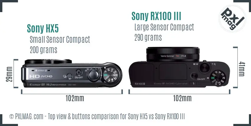 Sony HX5 vs Sony RX100 III top view buttons comparison