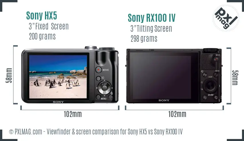 Sony HX5 vs Sony RX100 IV Screen and Viewfinder comparison