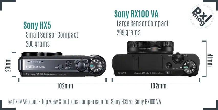 Sony HX5 vs Sony RX100 VA top view buttons comparison