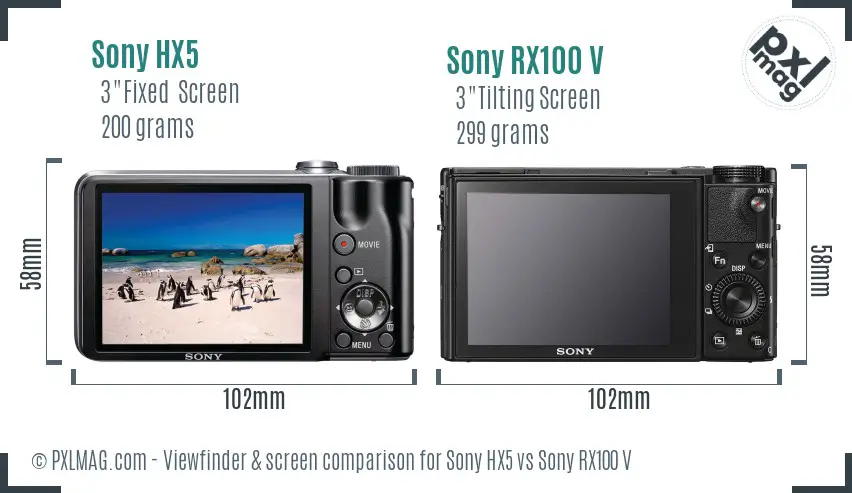 Sony HX5 vs Sony RX100 V Screen and Viewfinder comparison