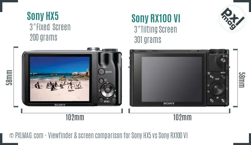 Sony HX5 vs Sony RX100 VI Screen and Viewfinder comparison