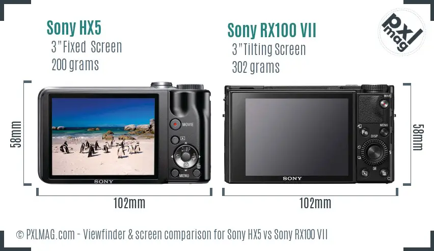 Sony HX5 vs Sony RX100 VII Screen and Viewfinder comparison