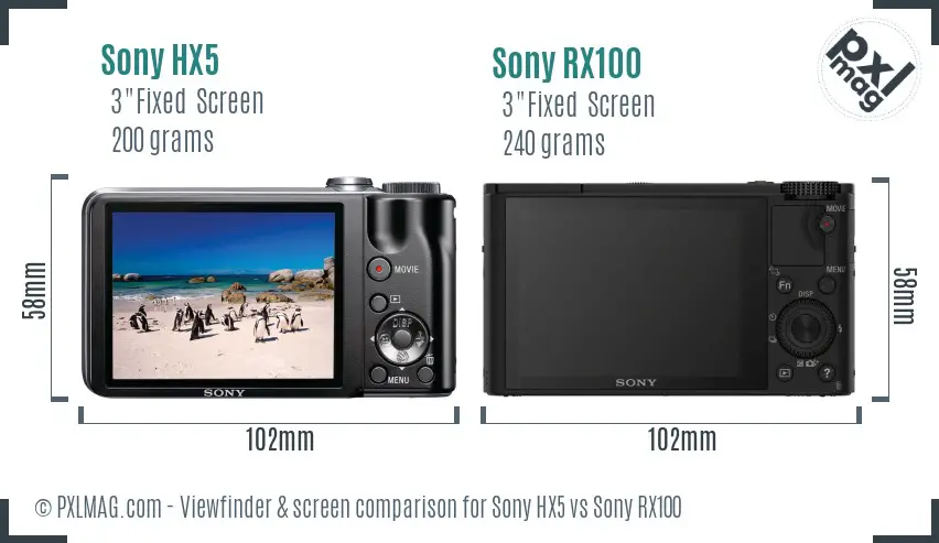 Sony HX5 vs Sony RX100 Screen and Viewfinder comparison