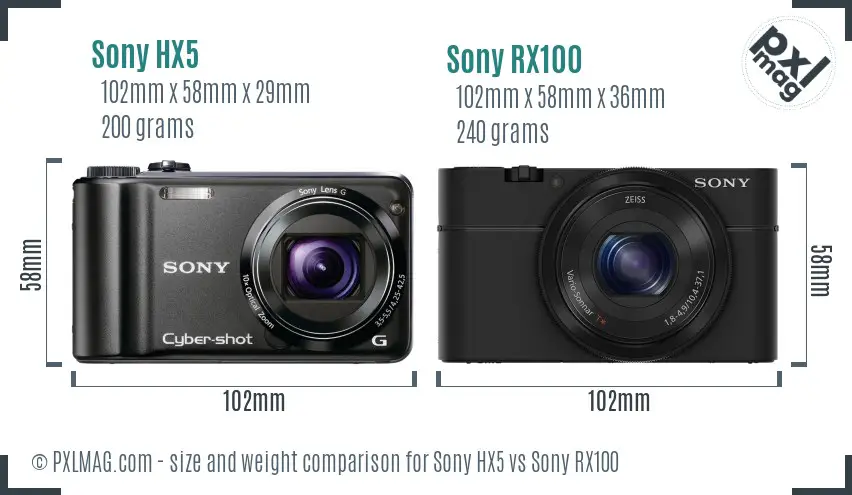 Sony HX5 vs Sony RX100 size comparison