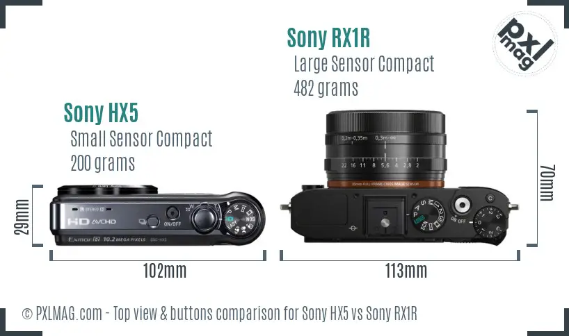 Sony HX5 vs Sony RX1R top view buttons comparison