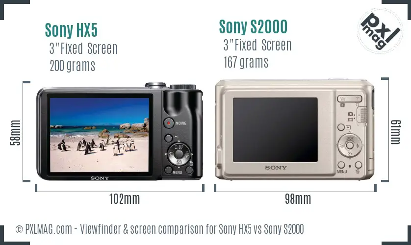 Sony HX5 vs Sony S2000 Screen and Viewfinder comparison
