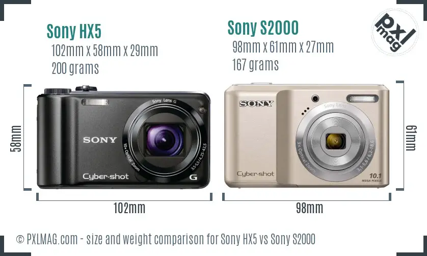 Sony HX5 vs Sony S2000 size comparison