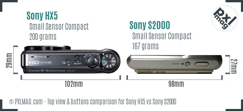 Sony HX5 vs Sony S2000 top view buttons comparison