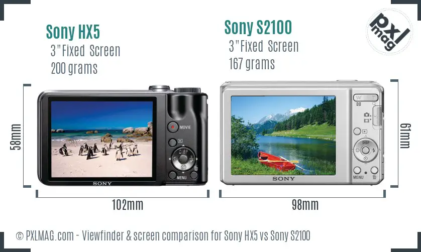 Sony HX5 vs Sony S2100 Screen and Viewfinder comparison
