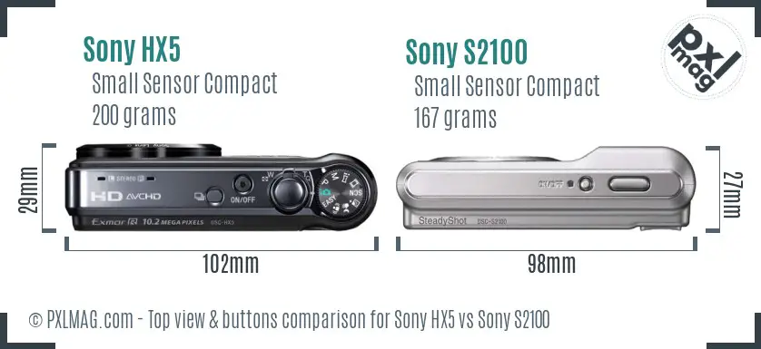 Sony HX5 vs Sony S2100 top view buttons comparison