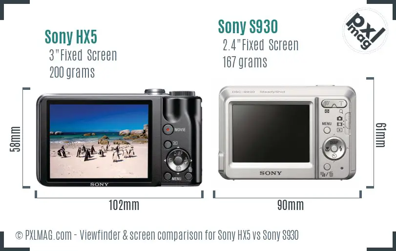 Sony HX5 vs Sony S930 Screen and Viewfinder comparison