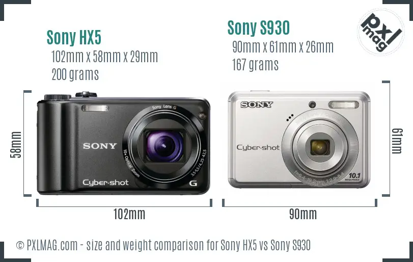 Sony HX5 vs Sony S930 size comparison