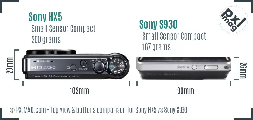 Sony HX5 vs Sony S930 top view buttons comparison