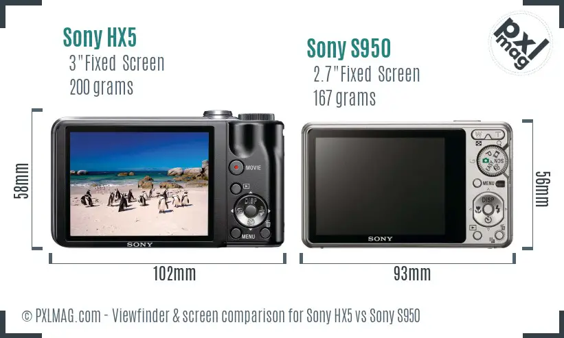 Sony HX5 vs Sony S950 Screen and Viewfinder comparison