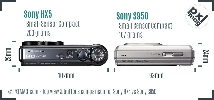 Sony HX5 vs Sony S950 top view buttons comparison