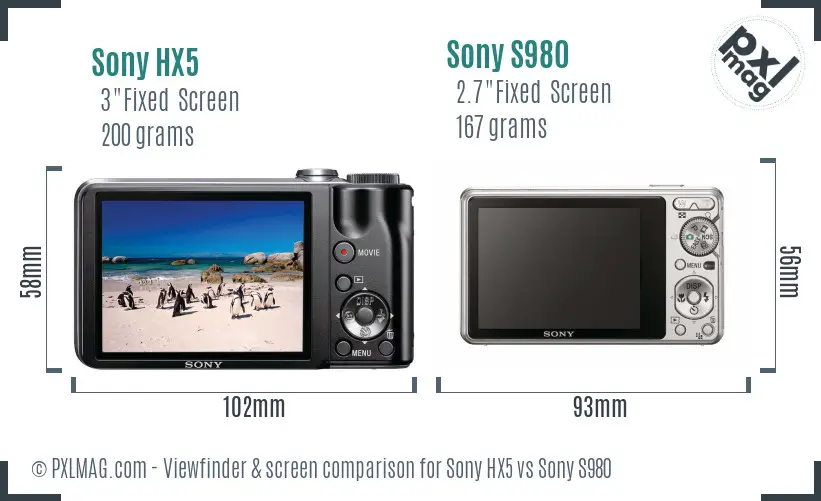 Sony HX5 vs Sony S980 Screen and Viewfinder comparison