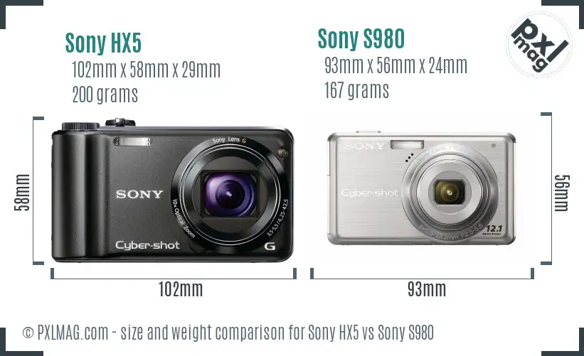Sony HX5 vs Sony S980 size comparison
