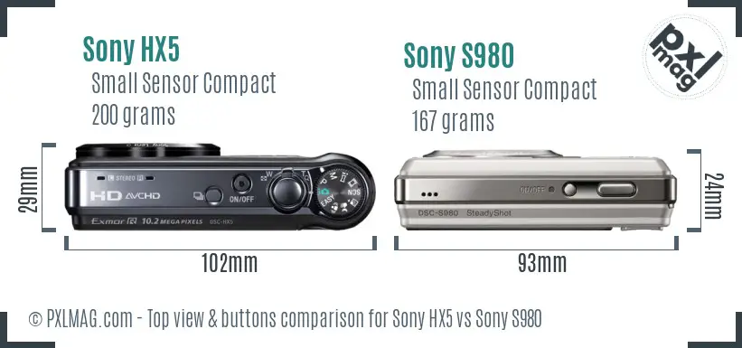 Sony HX5 vs Sony S980 top view buttons comparison