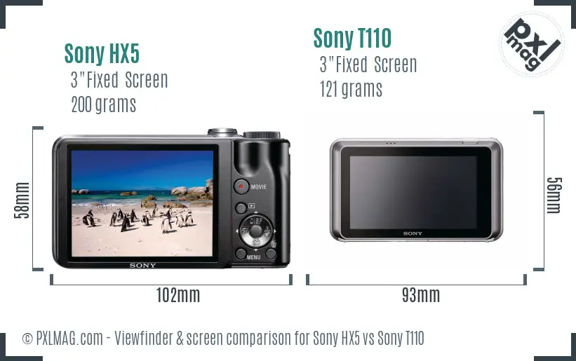 Sony HX5 vs Sony T110 Screen and Viewfinder comparison
