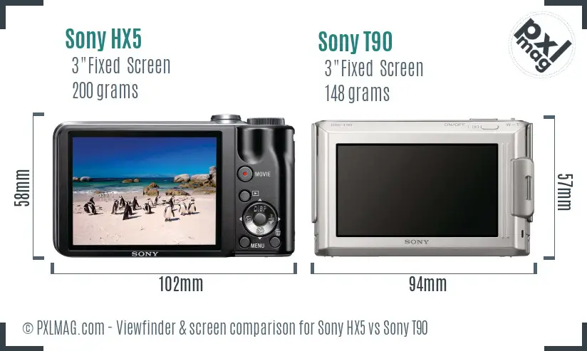 Sony HX5 vs Sony T90 Screen and Viewfinder comparison