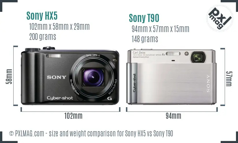 Sony HX5 vs Sony T90 size comparison