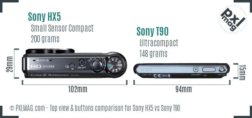Sony HX5 vs Sony T90 top view buttons comparison
