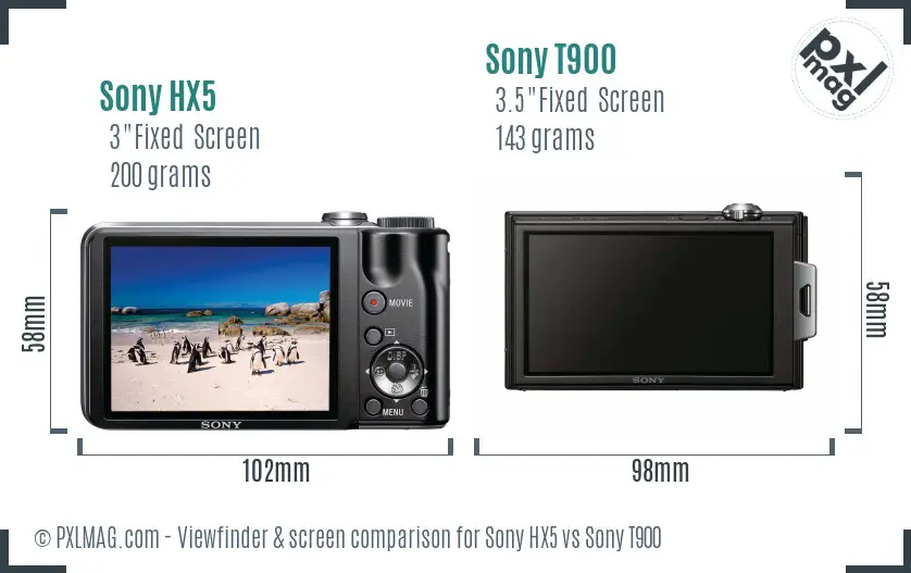 Sony HX5 vs Sony T900 Screen and Viewfinder comparison