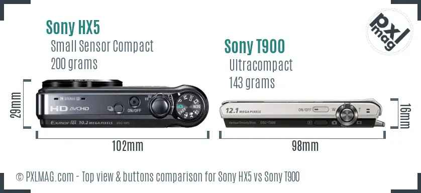 Sony HX5 vs Sony T900 top view buttons comparison