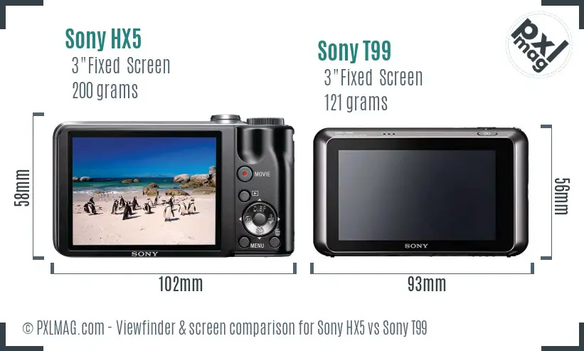 Sony HX5 vs Sony T99 Screen and Viewfinder comparison