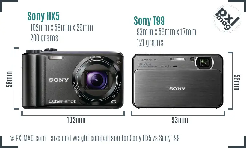 Sony HX5 vs Sony T99 size comparison