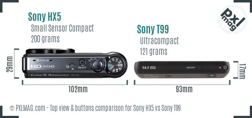 Sony HX5 vs Sony T99 top view buttons comparison