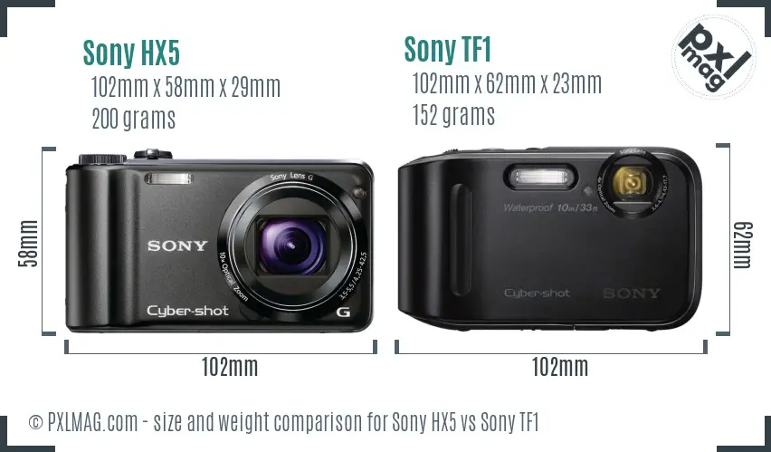 Sony HX5 vs Sony TF1 size comparison