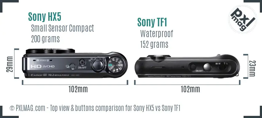Sony HX5 vs Sony TF1 top view buttons comparison